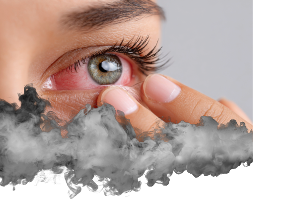 Woman's red eye and smoke