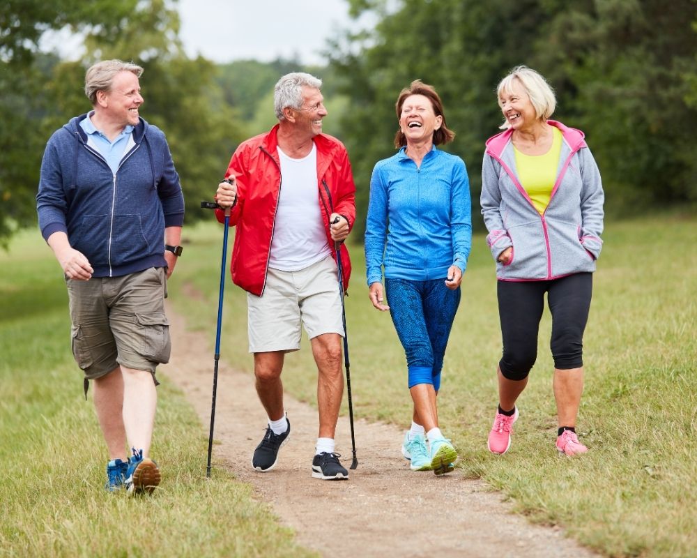 mature friends on a walk