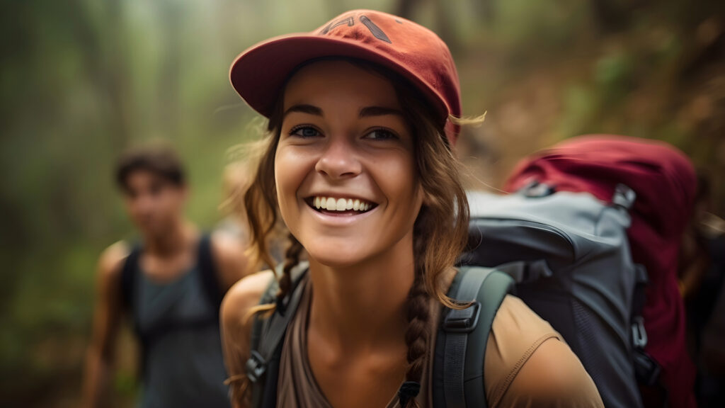 LASIK happy hiker young woman