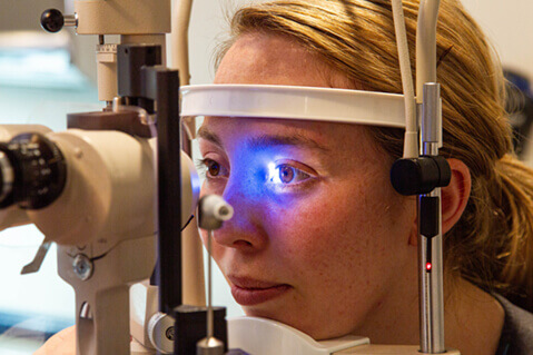 Woman at eye exam