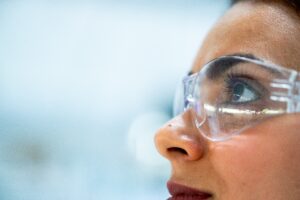 Woman with safety goggles